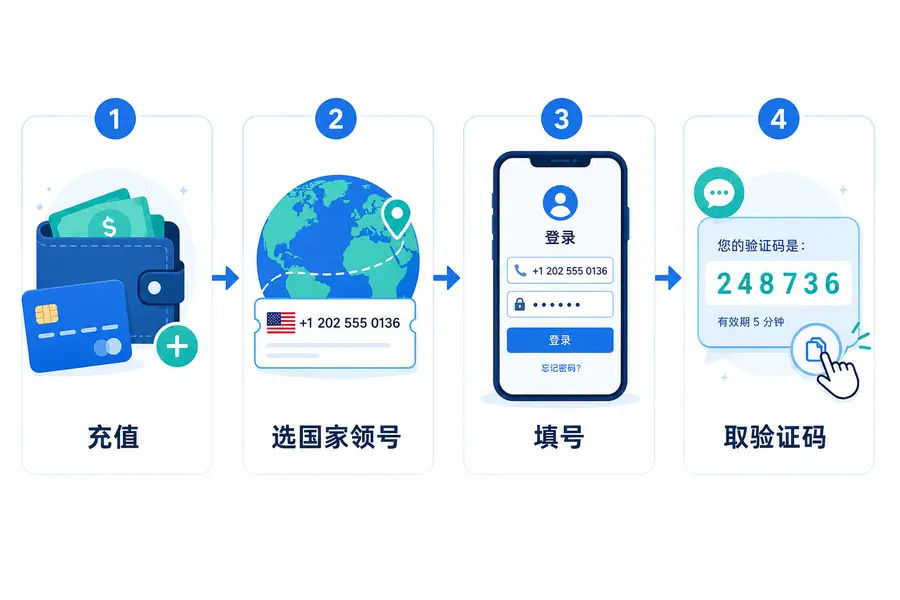 接码平台使用四步流程图