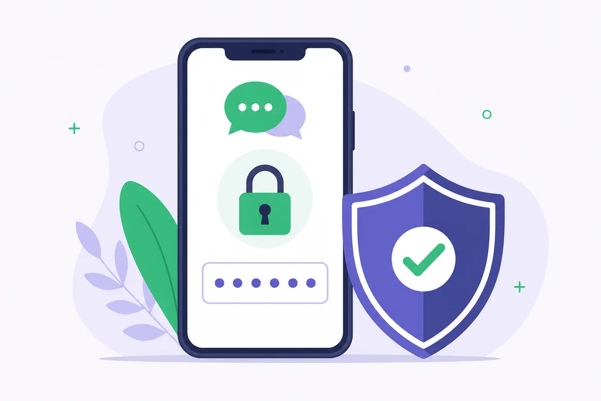 A messaging app two-step verification PIN with a lock and shield